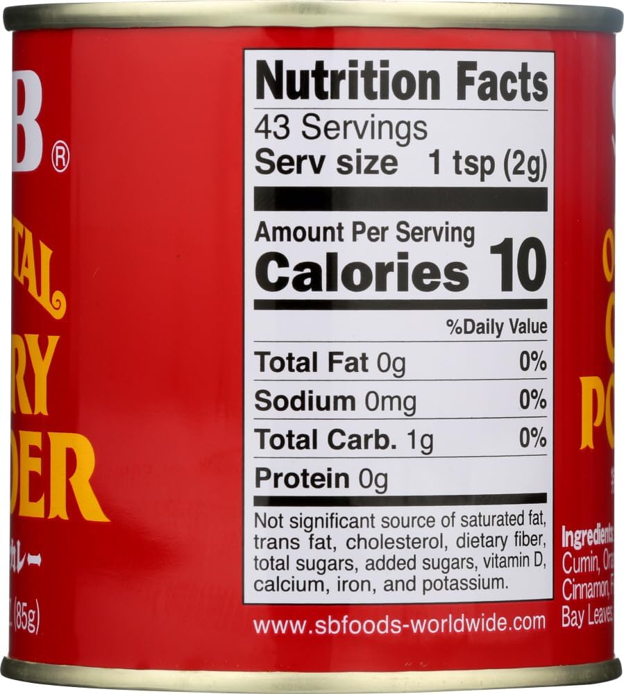 S&B Oriental Curry Powder 100g back view – ingredients, nutrition facts, packaging