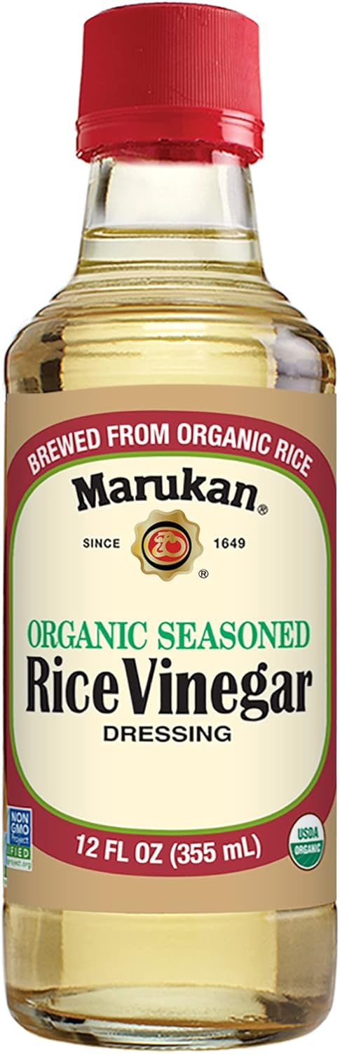 Marukan Organic Seasoned Rice Vinegar 12oz front bottle – Japanese rice vinegar dressing